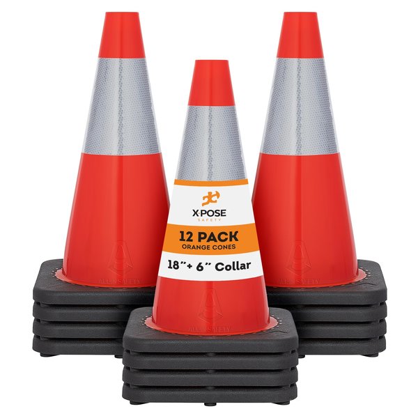 Xpose Safety Traffic Cone, PVC, 18" H, Orange OTC18-6-12-X-S